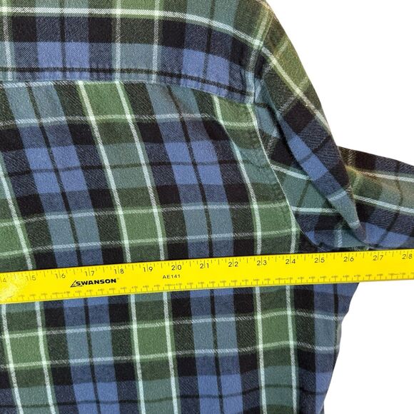 LL Bean Flannel Shirt Mens Performance XL Reg Traditional Fit Green Blue Cotton - Picture 8 of 9